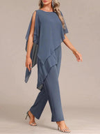 Blue Round Neck Two Piece Set